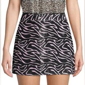 NWOT Olivia Rubin Women Black Mini Skirt with Pink Stripes, Sequins, Size 8